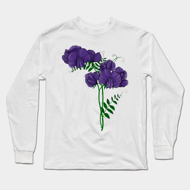 Purple sweet peas Long Sleeve T-Shirt by stickypixie